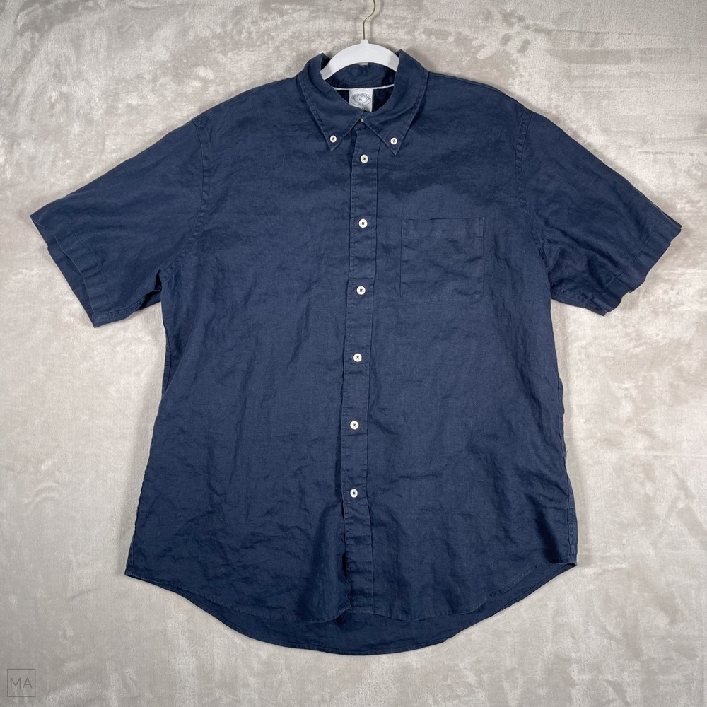 Brooks Brothers Men's Shirt Button Down 100% Linen Coastal Casual XL Blue